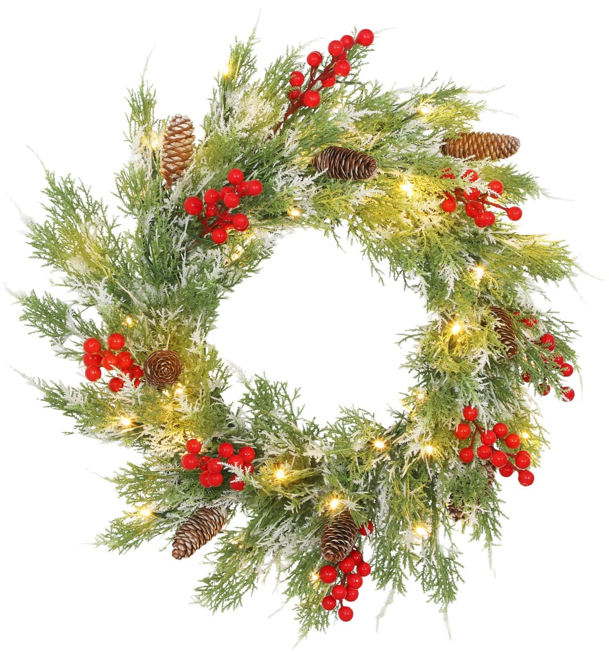 HOMCOM 60cm Prelit Christmas Wreath with 30 LED Lights