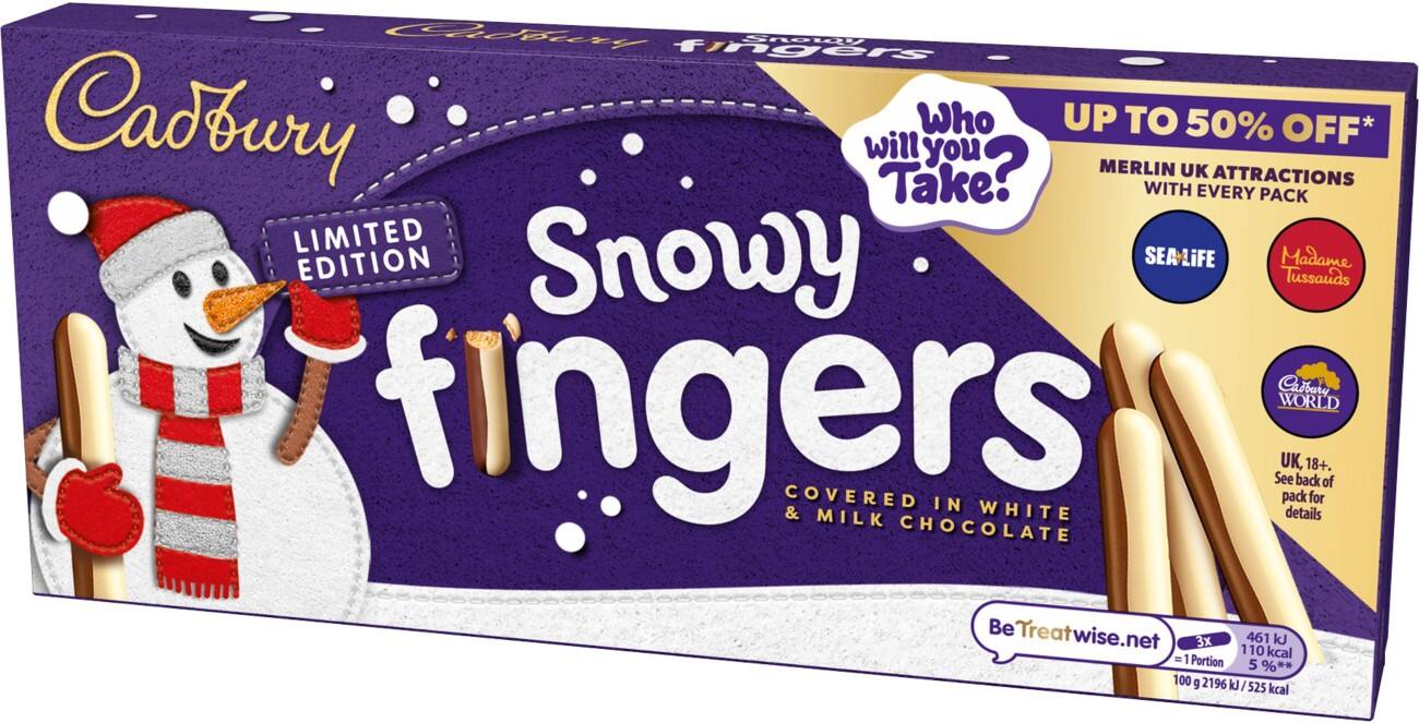 Cadbury Snowy Fingers Milk & White Chocolate Biscuits Box 115g