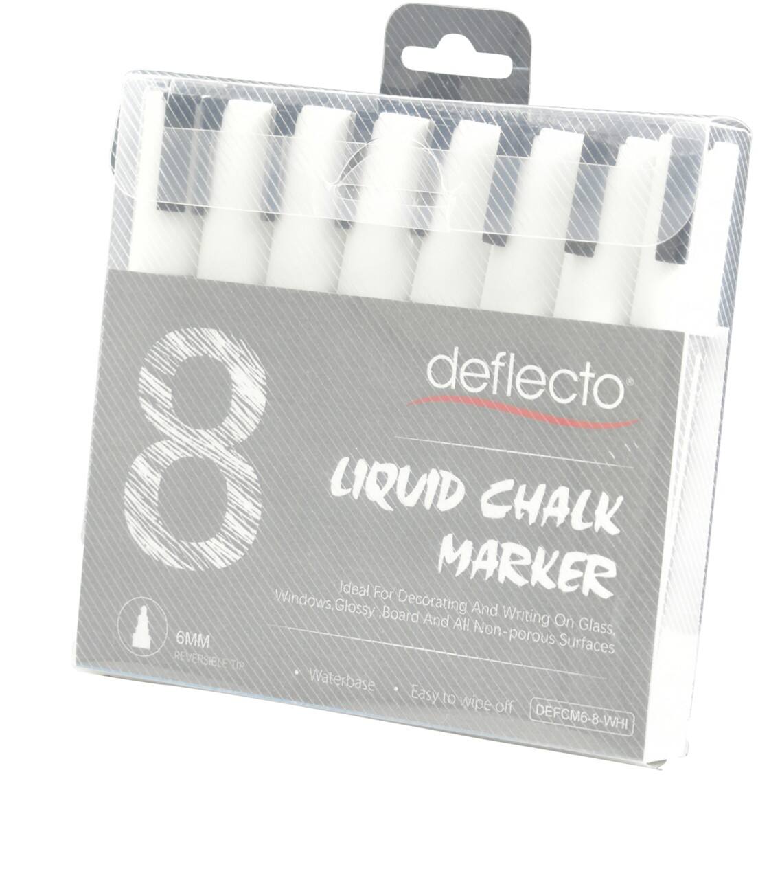 Deflecto Non-permanent Chalk Marker White Broad Chisel 6 mm  8 Pieces