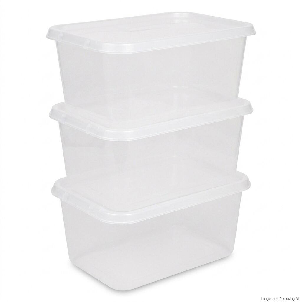 Viking Basic Plastic Storage Box 44 L With Lid Transparent 30 x 59 x 38.5 cm Pack of 3