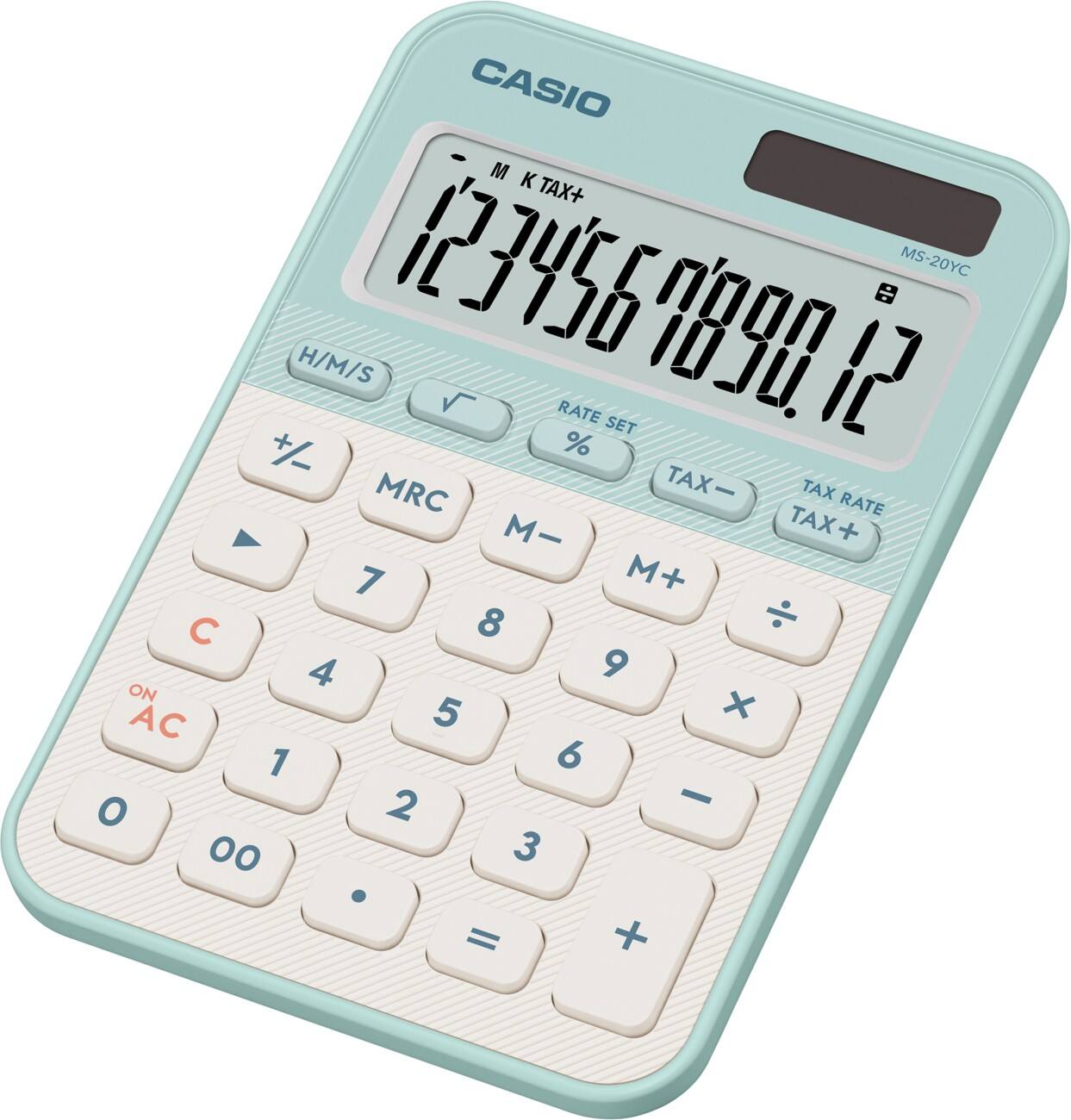 Casio Colorful Desktop Calculator 12 Digit Display Light Green MS-20YC-LG