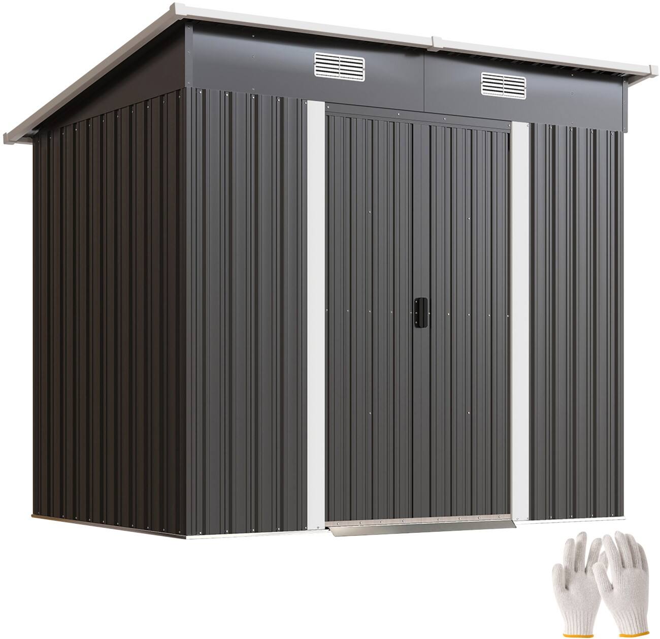 OutSunny Garden Shed Galvanised Steel Black 130 x 203 x 182 cm