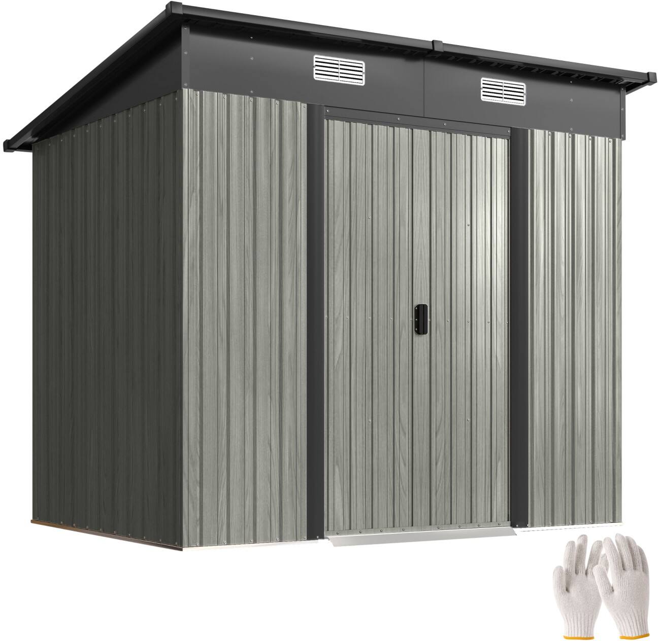 OutSunny Garden Shed Galvanised Steel Light Grey 130 x 203 x 182 cm