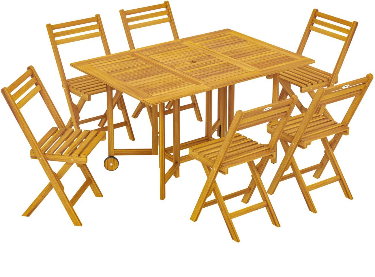 OutSunny Dining Set Acacia Wood Brown Outdoor 7 Pieces