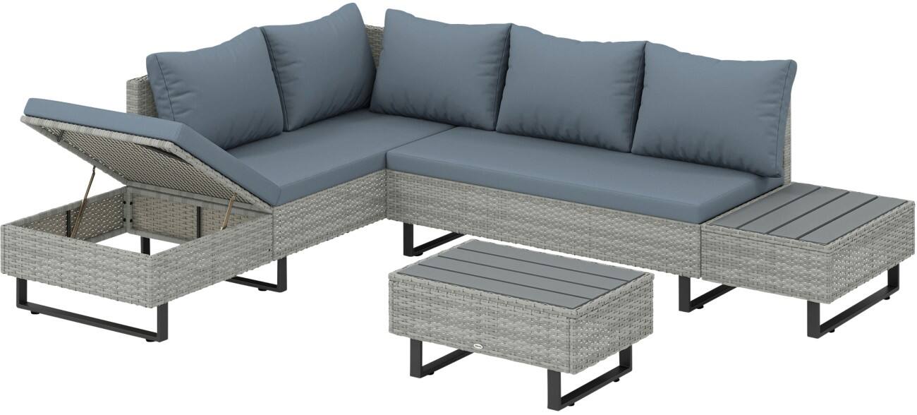 OutSunny Garden Furniture Set Metal, PE Rattan Grey Outdoor 5 Pieces