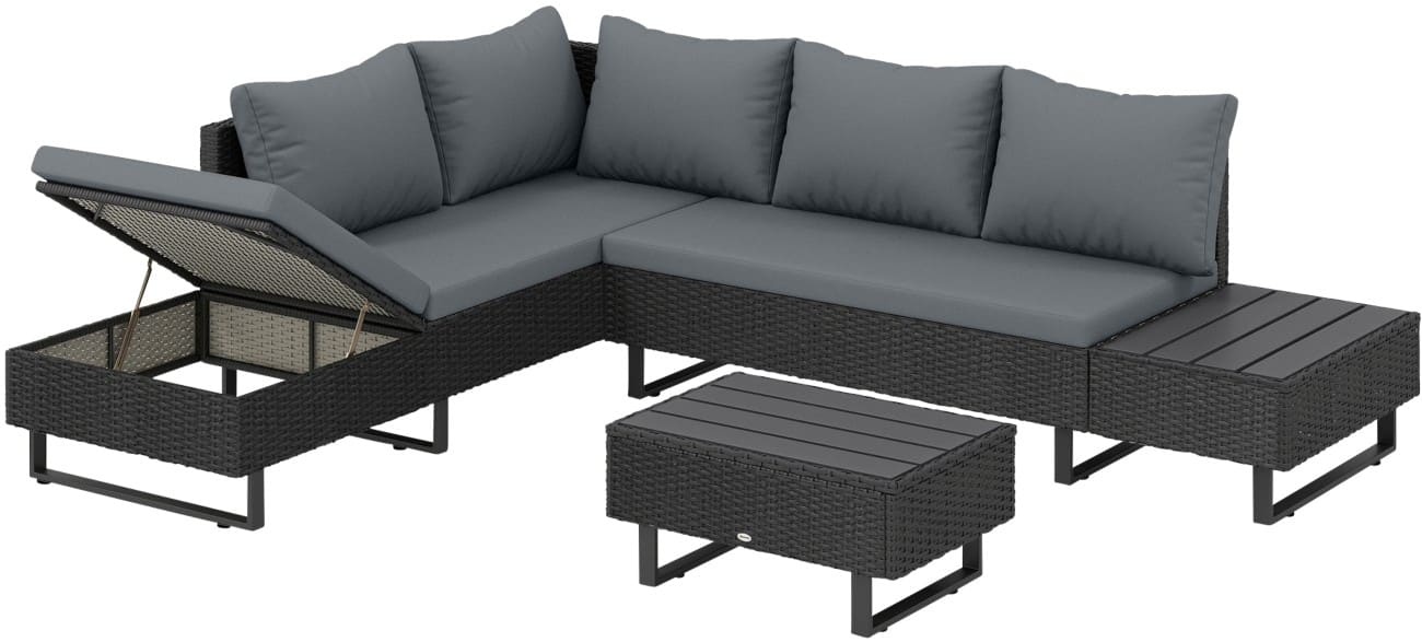 OutSunny Garden Furniture Set Metal, PE Rattan Light Grey Outdoor 5 Pieces