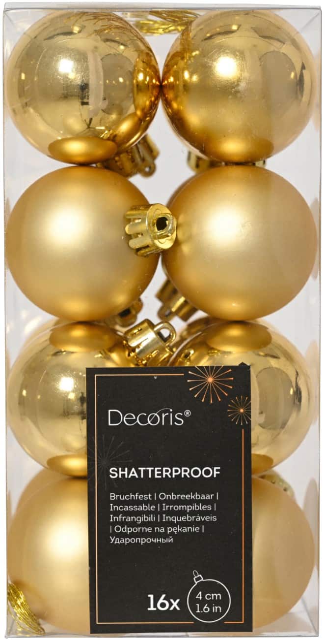 Decoris Christmas Bauble Gold Shatterproof 4 cm diameter Pack of 16