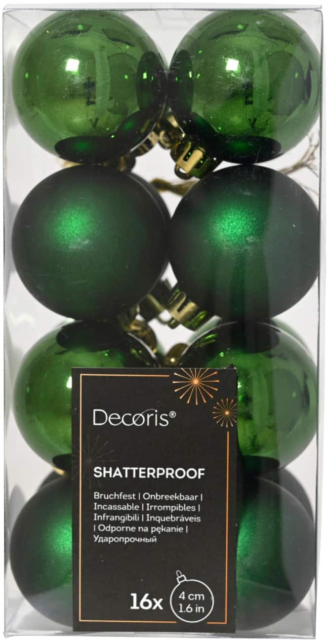 Decoris Christmas Bauble Green Shatterproof 4 cm diameter Pack of 16