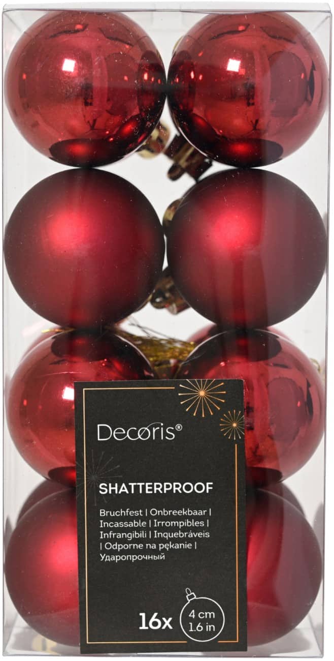 Decoris Christmas Bauble Burgundy Shatterproof 4 cm diameter  Pack of 16