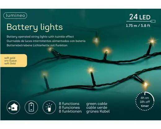 LUMINEO Fairy Light Gold Battery 24 LED 1.75M