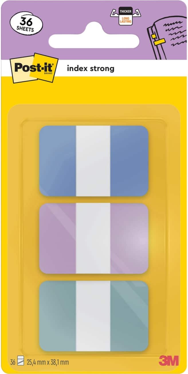 Post-it Index Flags Rectangular 25,4 x 38,1 mm Pastel Multicolour Pastel Blue, Purple and Green Pack of 36 