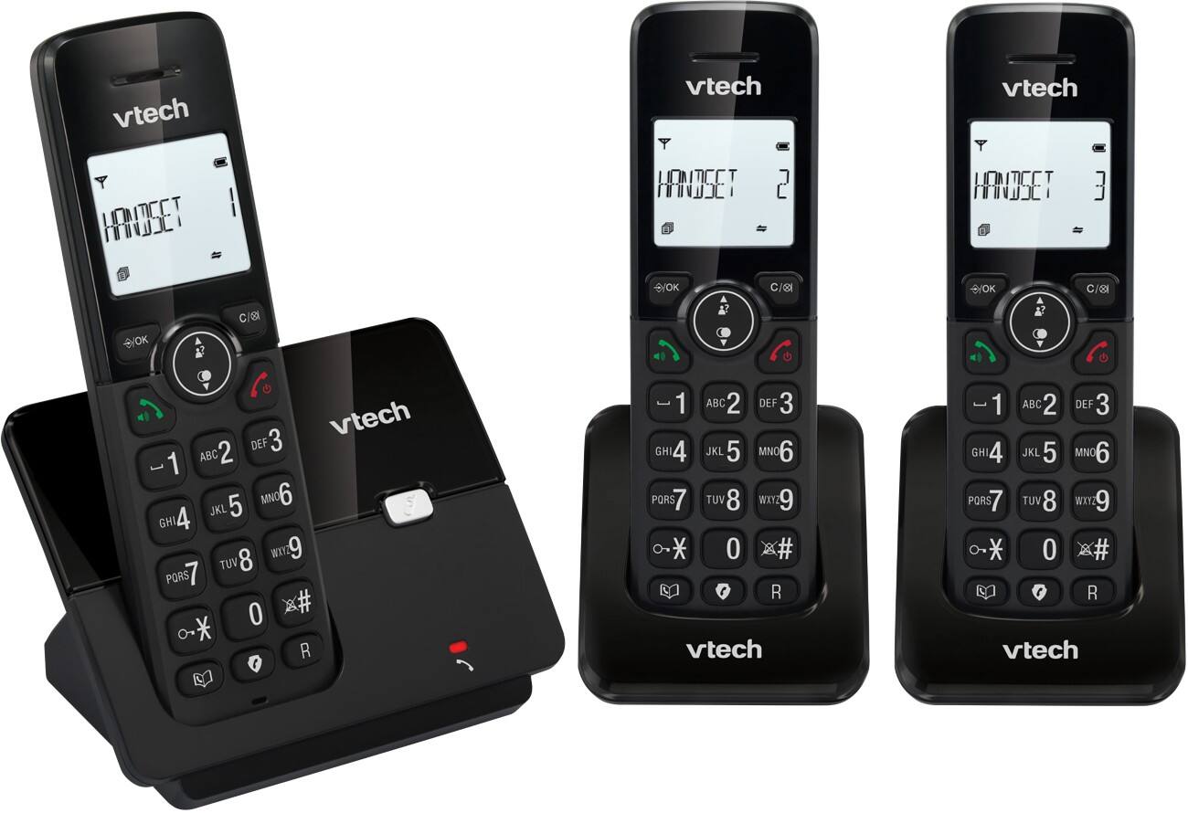 VTech CS2002 Triple Digital Cordless Home Telephone DECT Caller ID Black