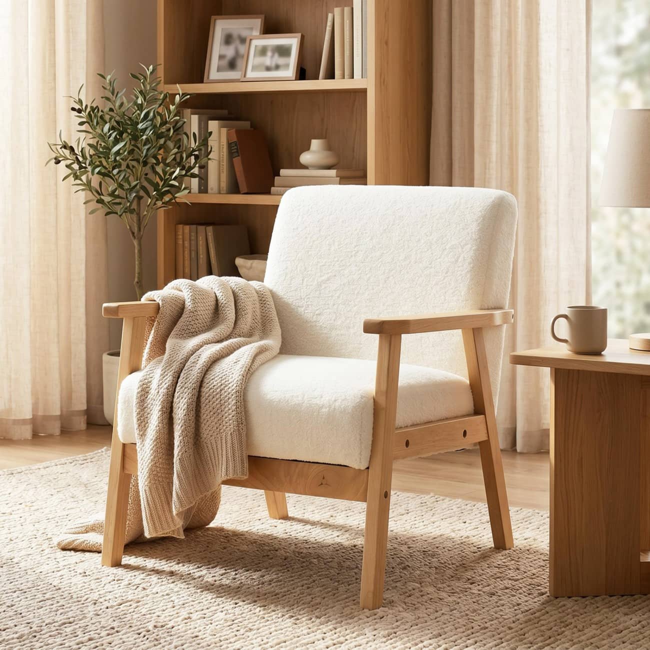 HOMCOM Accent Chair Accent Chair Fabric Fixed Armrest Cream, White 120 kg 835-233V71CW 640 x 700 x 720 mm