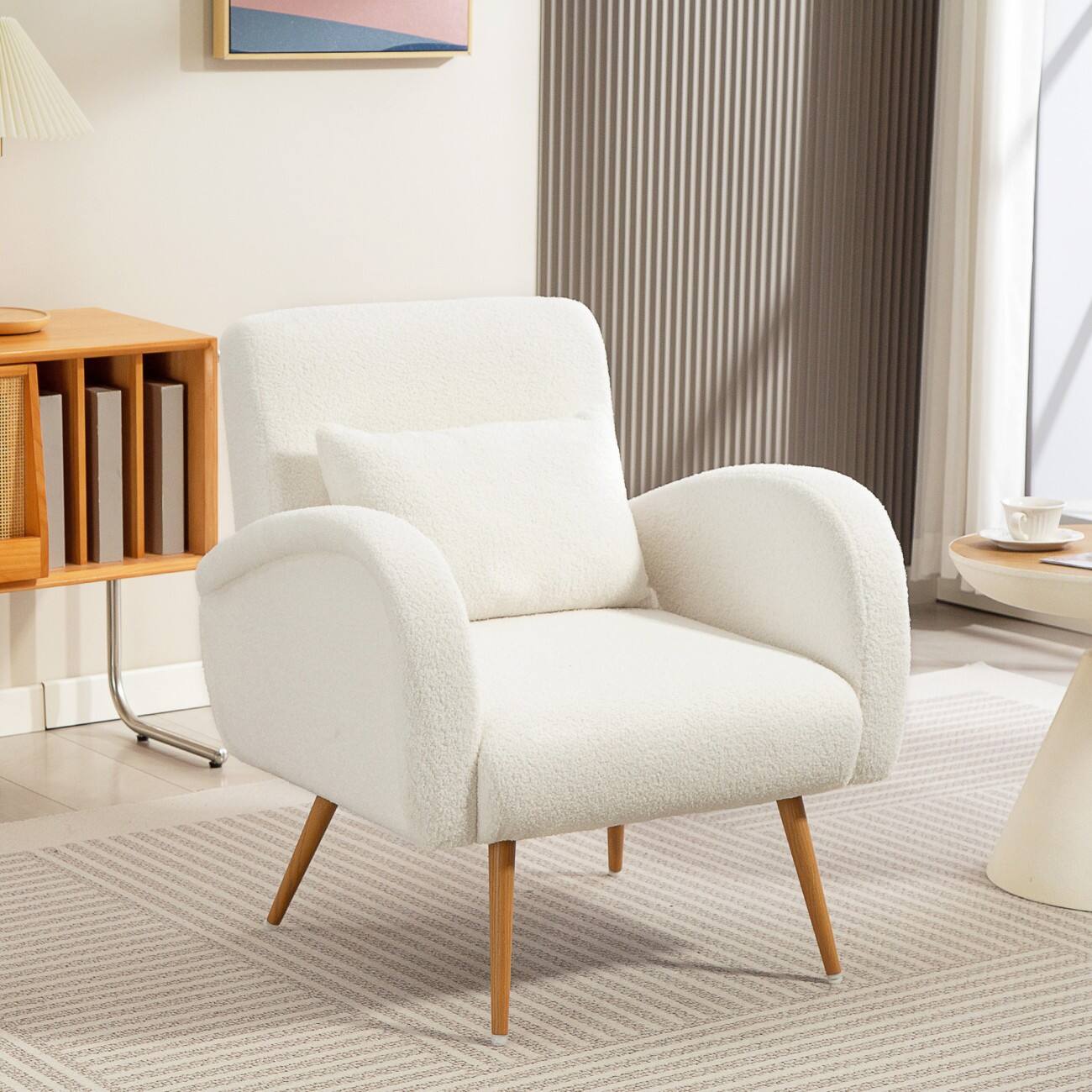 HOMCOM Accent Chair Accent Chair Fabric Fixed Armrest Cream, White 120 kg 83B-476V70CW 770 x 770 x 830 mm