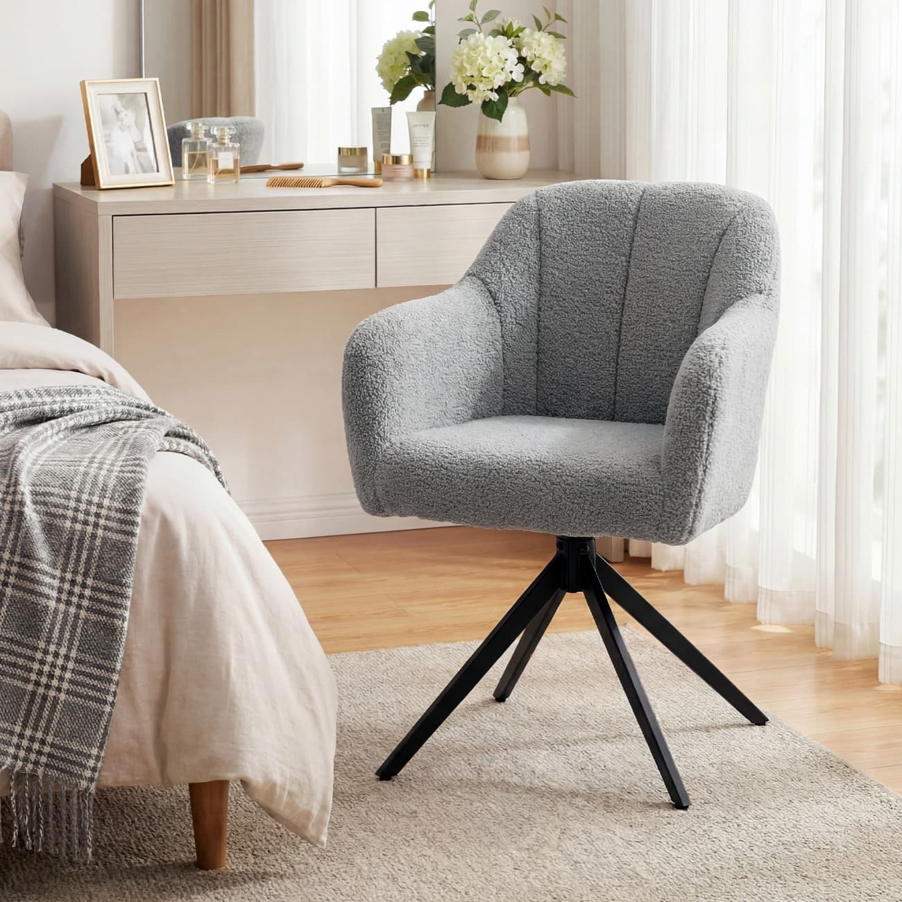 HOMCOM Accent Chair Accent Chair Fabric Fixed Armrest Grey 120 kg 83B-423V72GY 560 x 630 x 860 mm