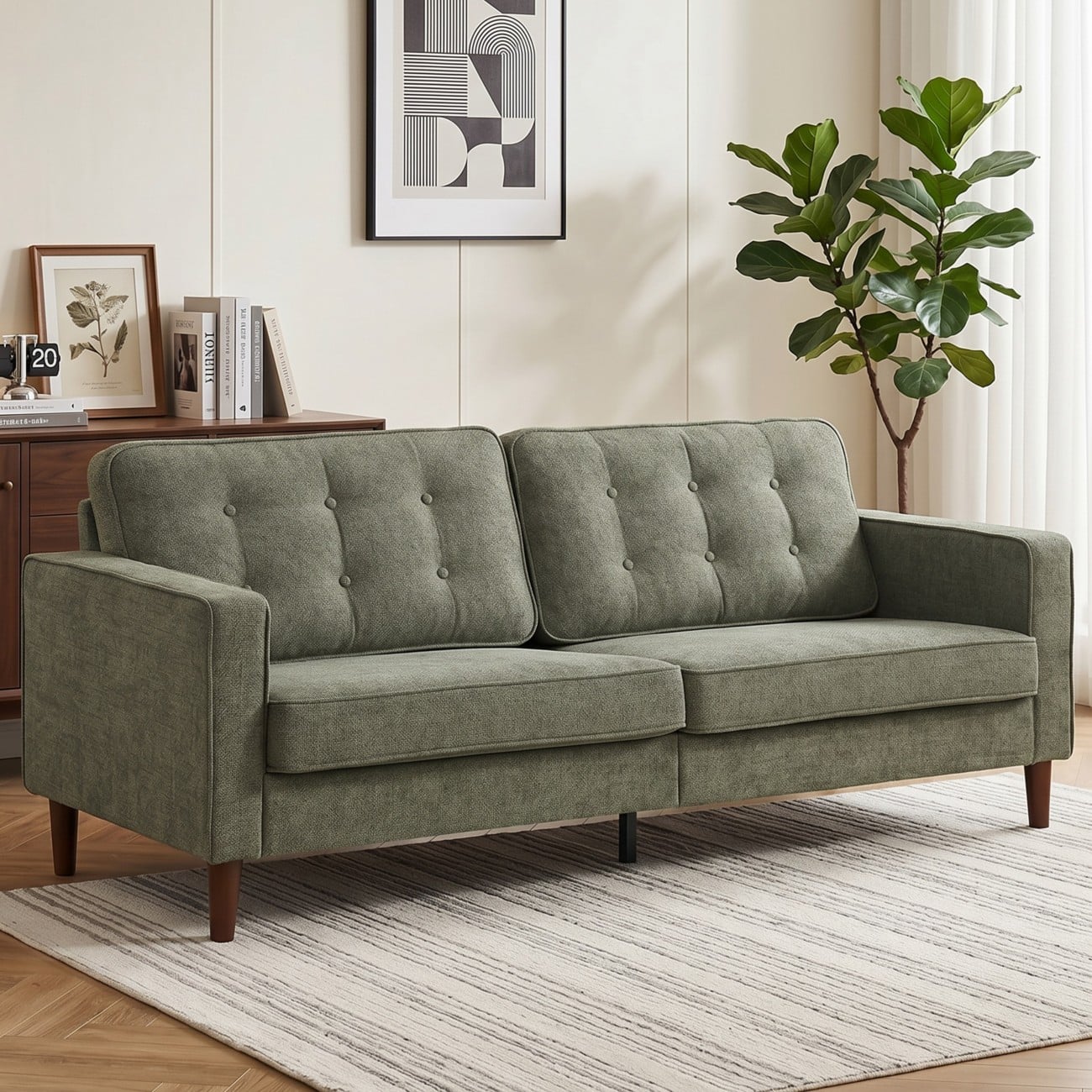 HOMCOM 3 Seater Sofa Sofa 3 Seat Velvet Green 1,990 x 800 x 860 mm