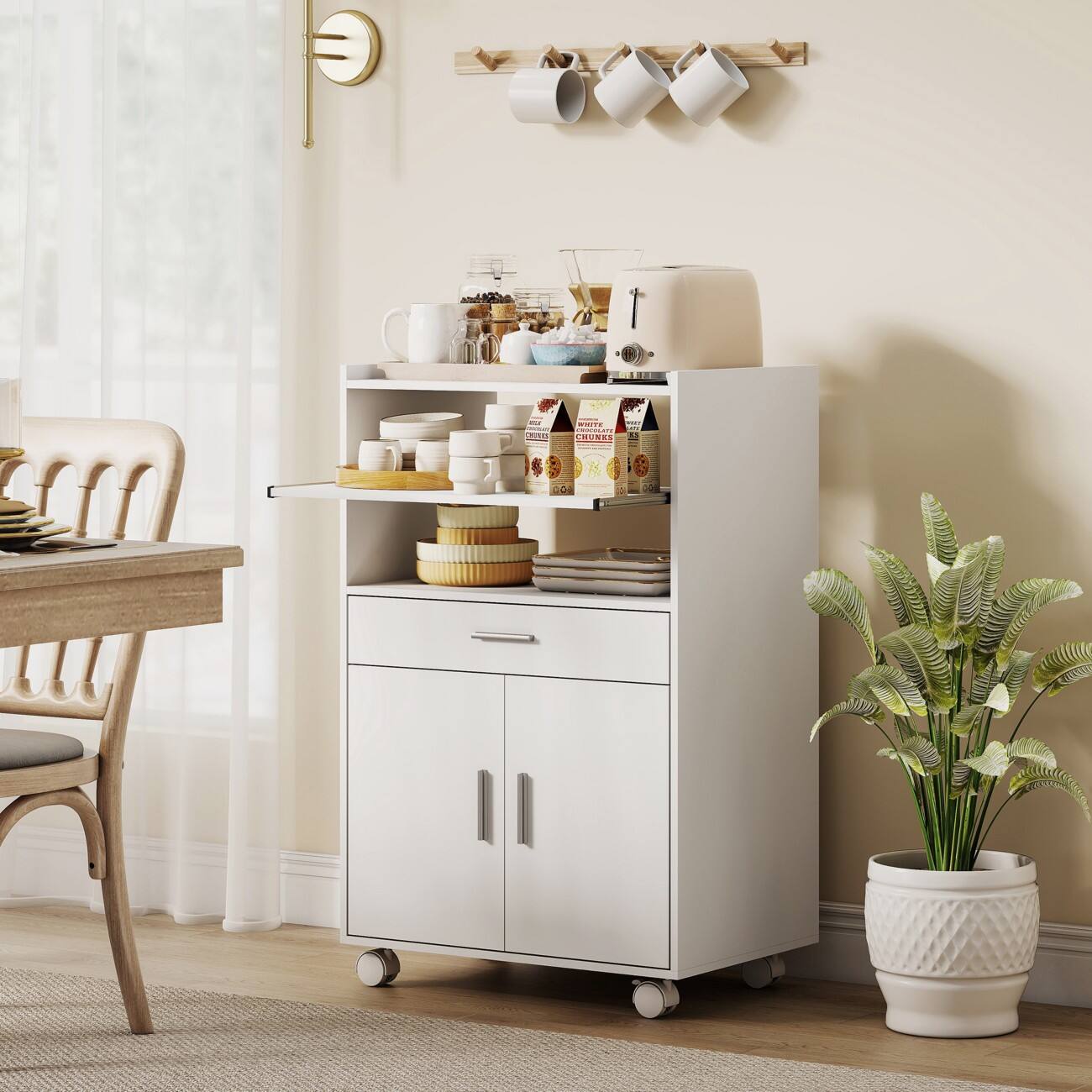 HOMCOM Microwave Cabinet Kitchen Cabinet MDF (Medium-Density Fibreboard) 1 White 590 x 400 x 920 mm