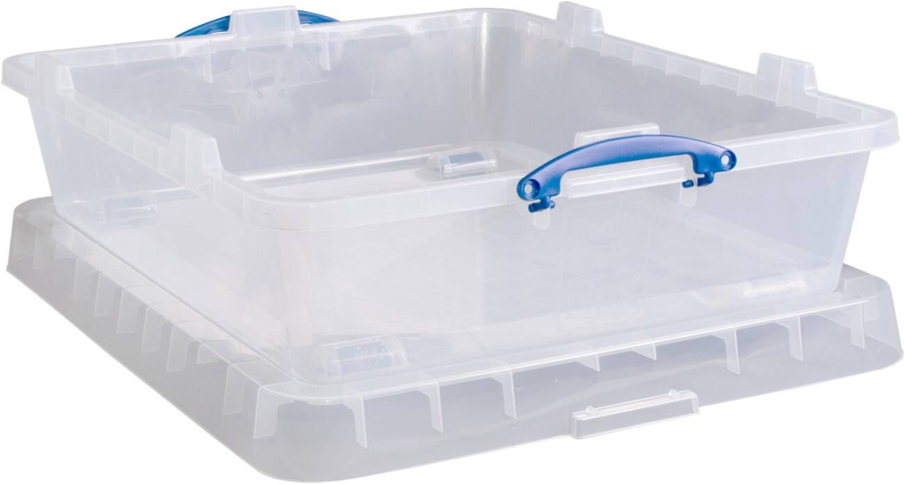 Really Useful Box Plastic Storage Box 61.5 L With Lid Transparent 60.5 x 78 x 22 cm Pack of 3 
