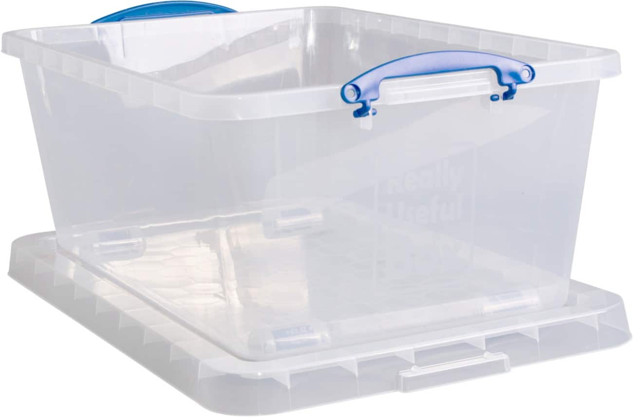 Really Useful Box Plastic Storage Box 63.5 L With Lid Transparent 46 x 72.5 x 30 cm Pack of 3