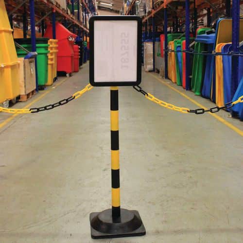 Chain Barrier Sign Holder Black Yellow 402768 Plastic A4 Rubber