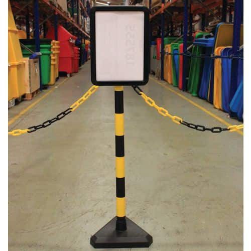 Chain Barrier Sign Holder Black Yellow 402770 Plastic A4 Concrete