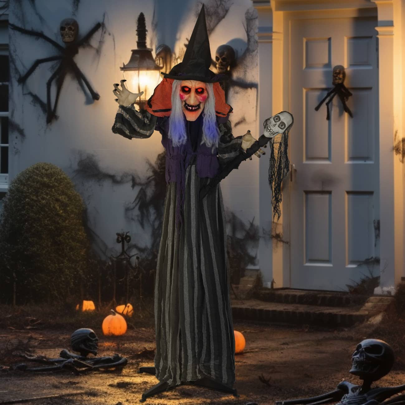 OutSunny Halloween Decoration Witch & Skull Staff Steel, Polyester Fibre Purple 160 cm