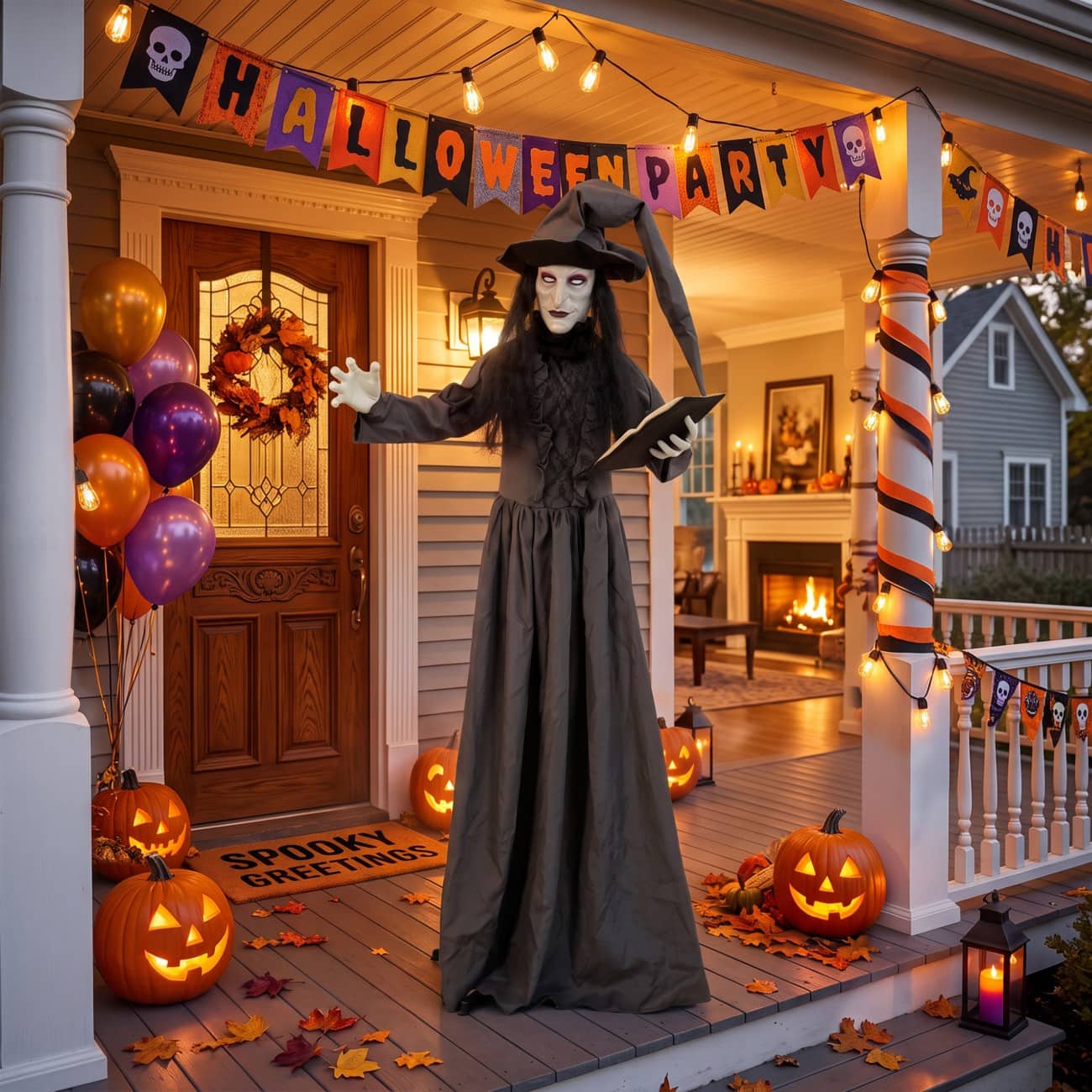 HOMCOM Halloween Decoration Witch Metal, Polyester Fibre Dark Grey 180 cm