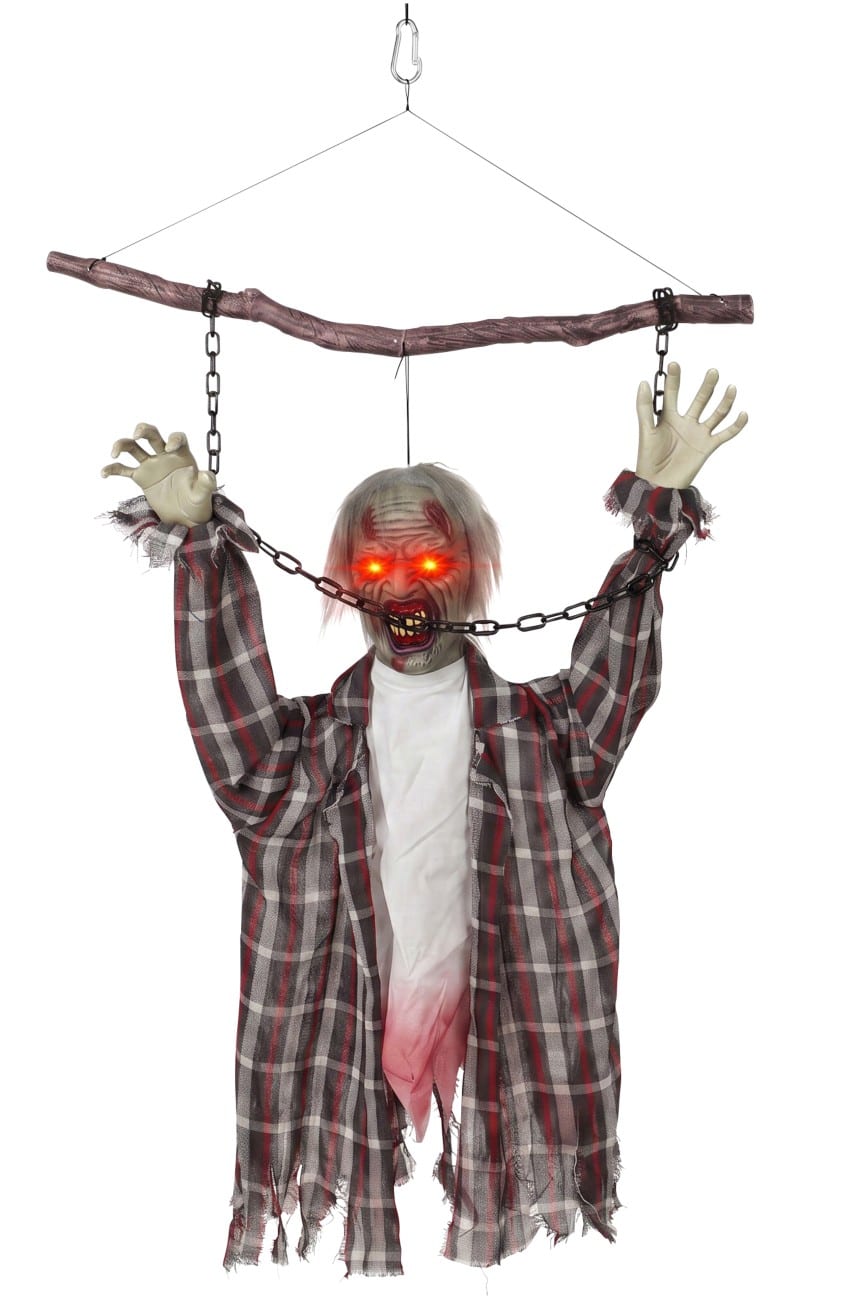 HOMCOM Halloween Decoration Zombie Metal, Polyester Fibre Grey, Red 110 cm