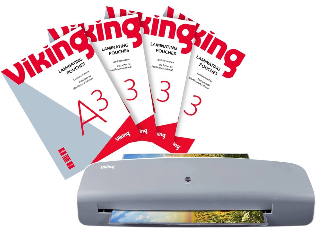 Viking Laminating Pouches A3 Glossy 150 (2 x 75 microns) Pack of 100 + Viking A3 Laminator 3495419