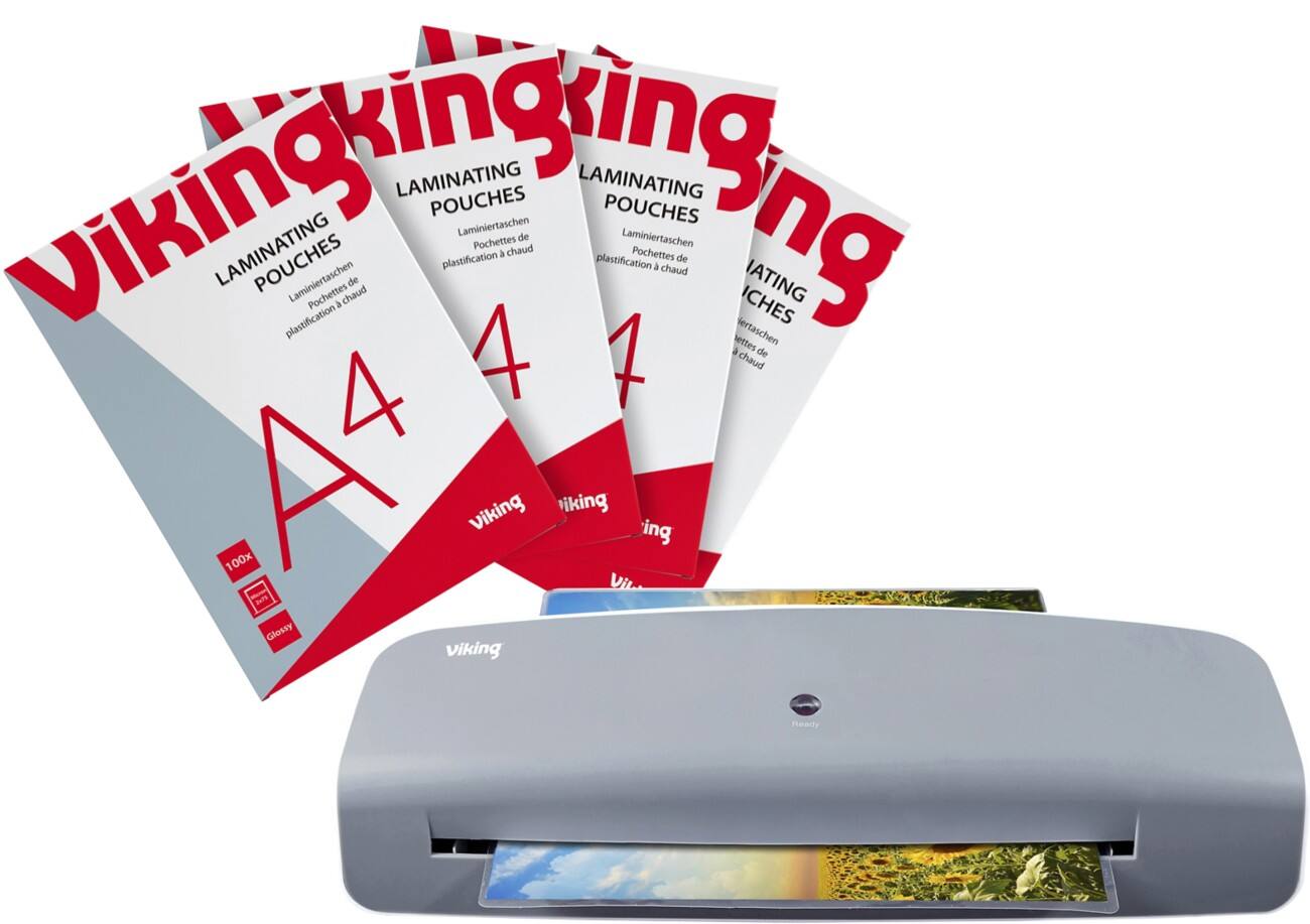 Viking Laminating Pouches A4 Glossy 150 (2 x 75 microns) Pack of 100 + Viking A4 Laminator 1641153