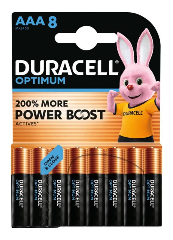 Duracell Battery Optimum AAA LR03 Alkaline 1.5 V Pack of 8