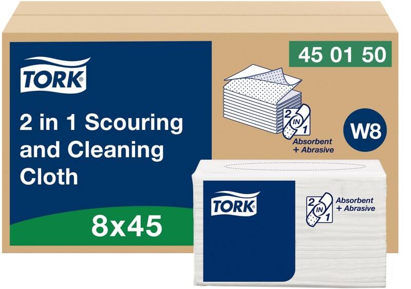 Tork W8 Cleaning Cloth White 30 cm x 38.5 cm 450150 8 Packs of 45 Sheets
