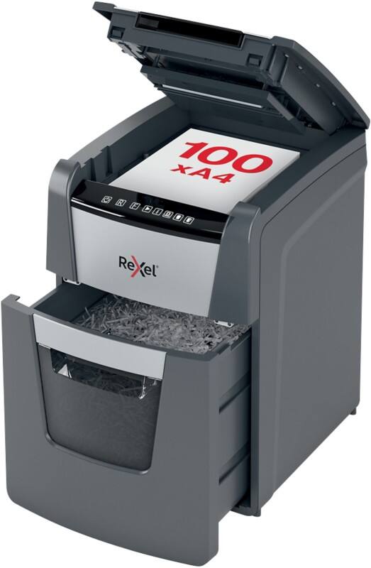 Rexel Optimum AutoFeed+ 100M Automatic Paper Shredder 100 Sheets Micro Cut Security Level P-5 34L 2020100M