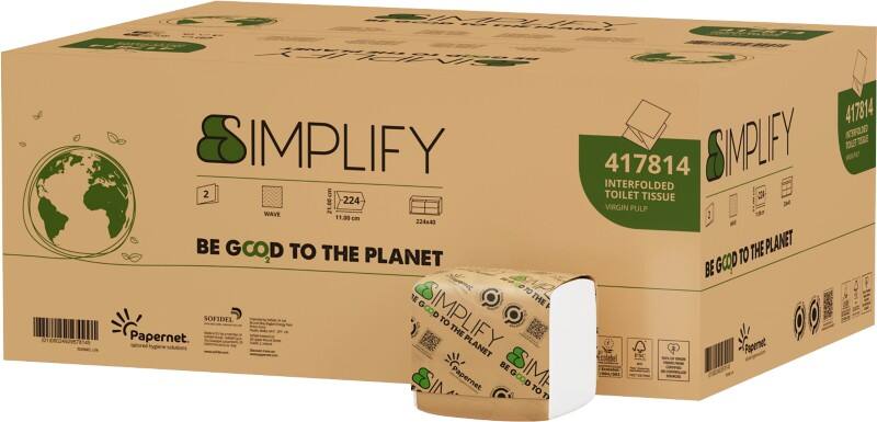 Papernet Simplify Interfolded Toilet Paper 2 Ply White Pack of 224