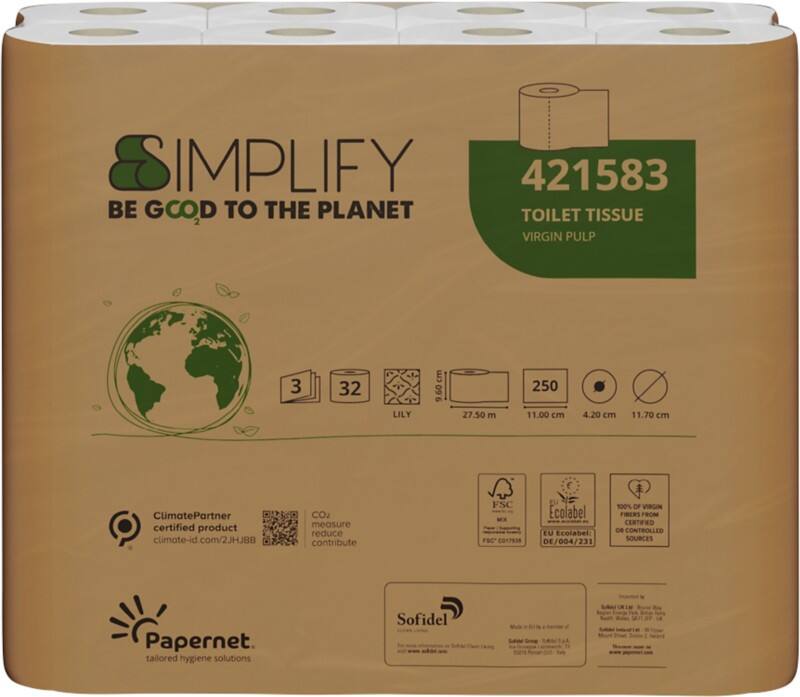 Papernet Simplify Toilet Paper 3 Ply White Pack of 32 of 250 Sheets