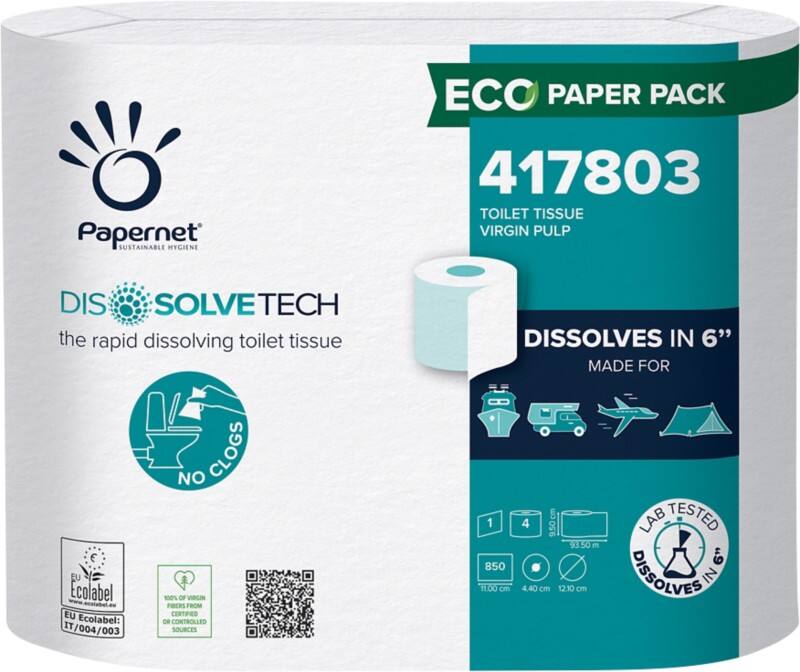 Papernet Dissolve Tech Toilet Paper 1 Ply White Pack of 4 of 850 Sheets