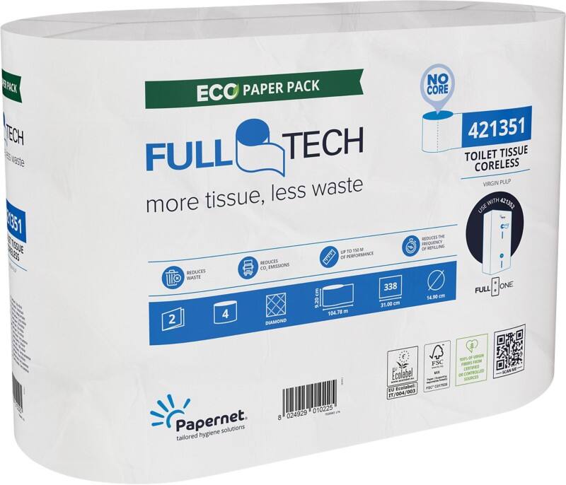Papernet Full Tech Toilet Paper 2 Ply White Pack of 4 of 338 Sheets