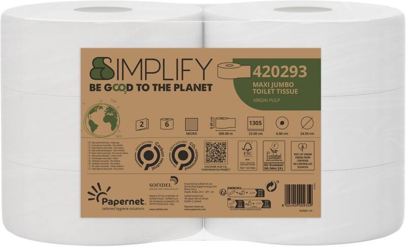 Papernet Simplify Maxi Jumbo Toilet Paper 2 Ply White Pack of 6
