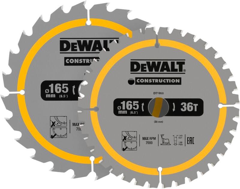 DeWALT Circular Saw Blades 165 mm 20 mm Pack of 2