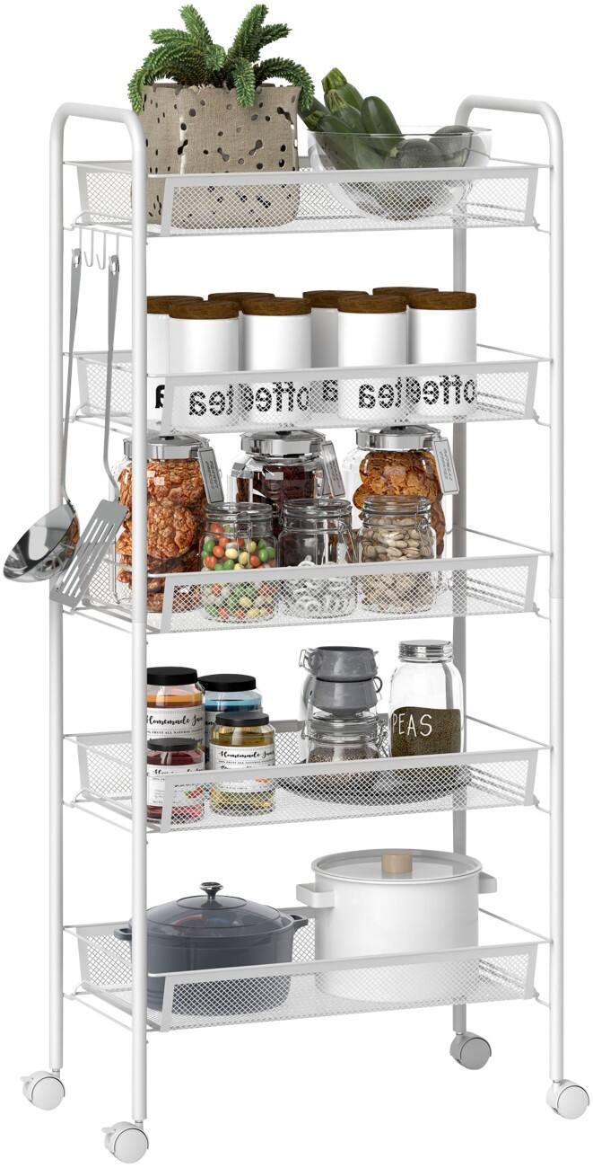 HOMCOM Kitchen Cart Steel 5 White 265 x 450 x 1,060 mm