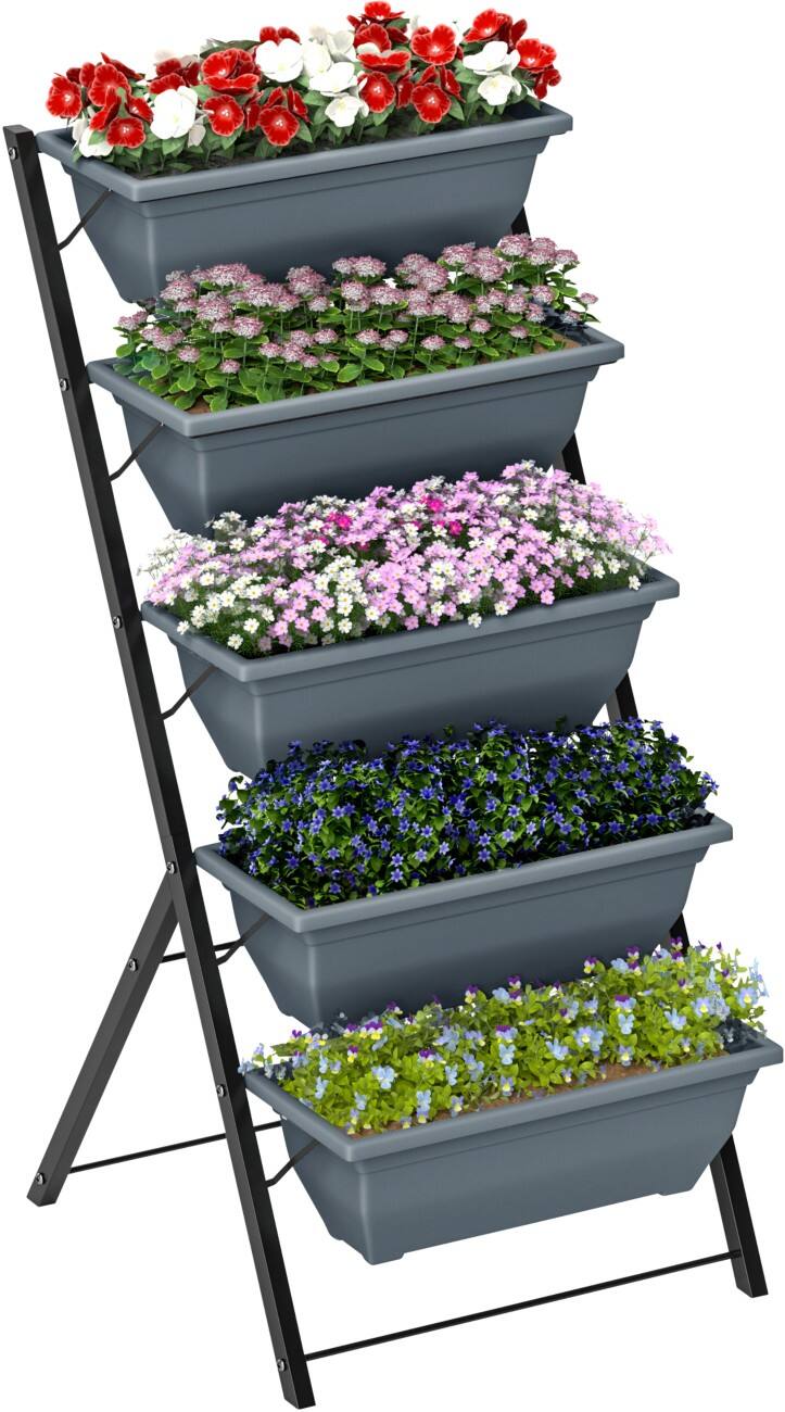 OutSunny Garden Bed 5 Tiers PP (Polypropylene), Steel 55 (W) x 63 (D) x 120 (H) cm Grey