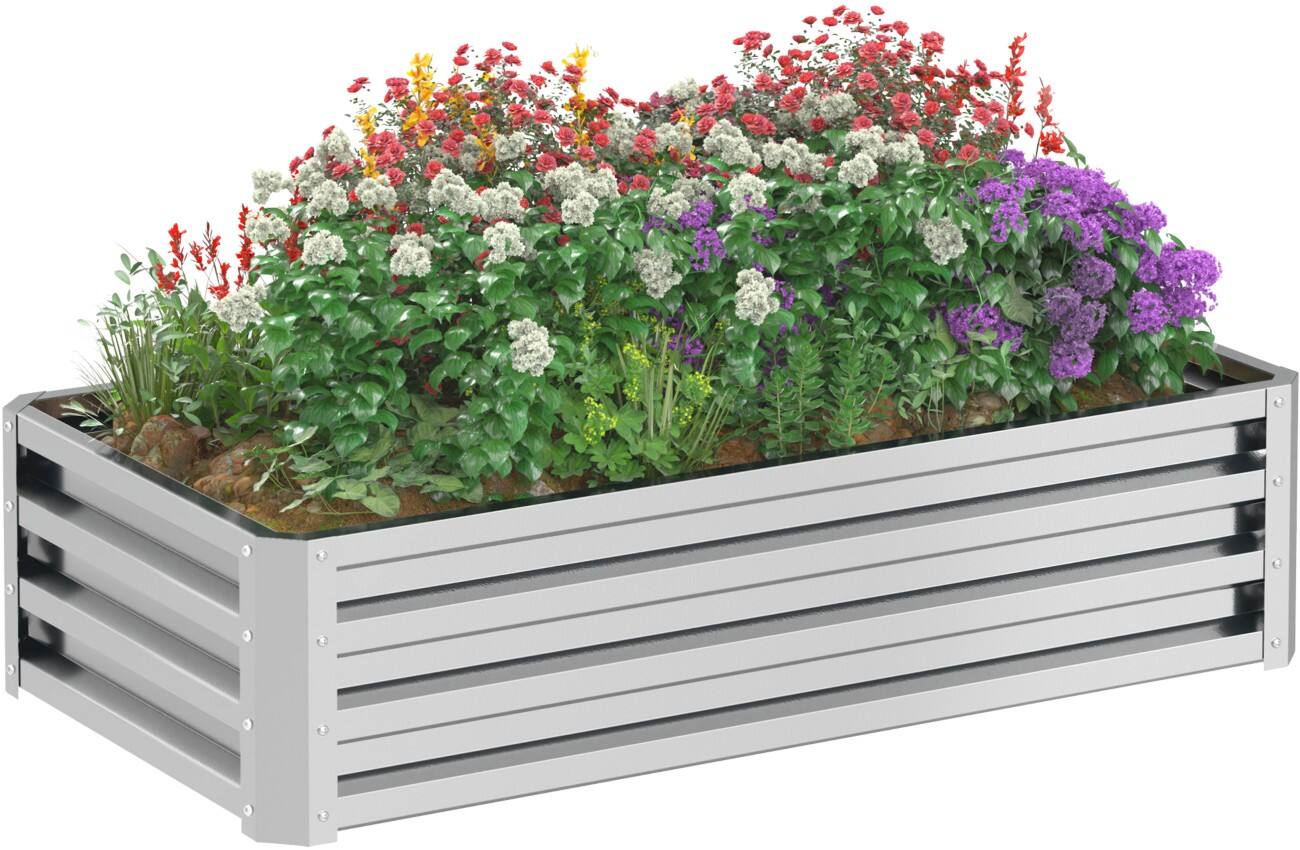 OutSunny Garden Bed 1 Tiers Steel 60 (W) x 120 (D) x 30.5 (H) cm Silver