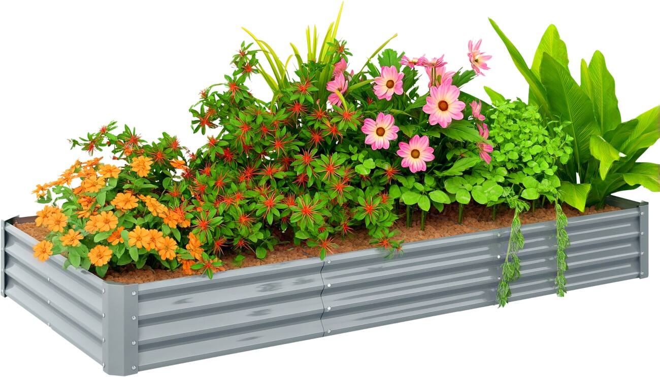 OutSunny Garden Bed 1 Tiers Galvanised Steel 120 (W) x 240 (D) x 30 (H) cm Silver