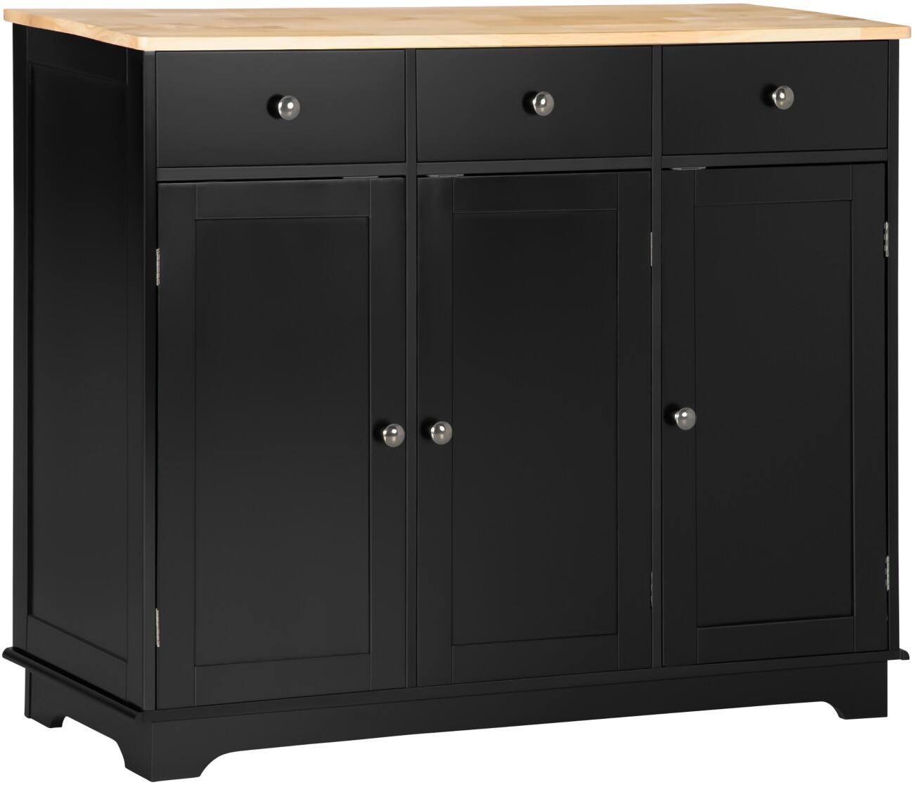 HOMCOM Sideboard 835-511BK MDF (Medium-Density Fibreboard), Rubberwood 3 Doors 3 Drawers