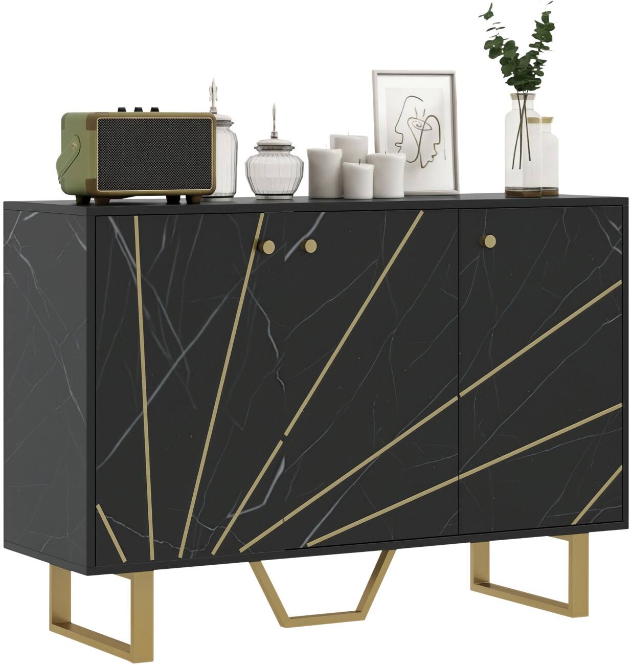 HOMCOM Sideboard 83B-029V00BK Particle Board 3 Doors 0 Drawers