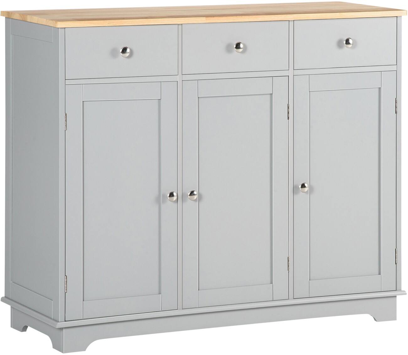 HOMCOM Sideboard 835-511GY MDF (Medium-Density Fibreboard), Rubberwood 3 Doors 3 Drawers