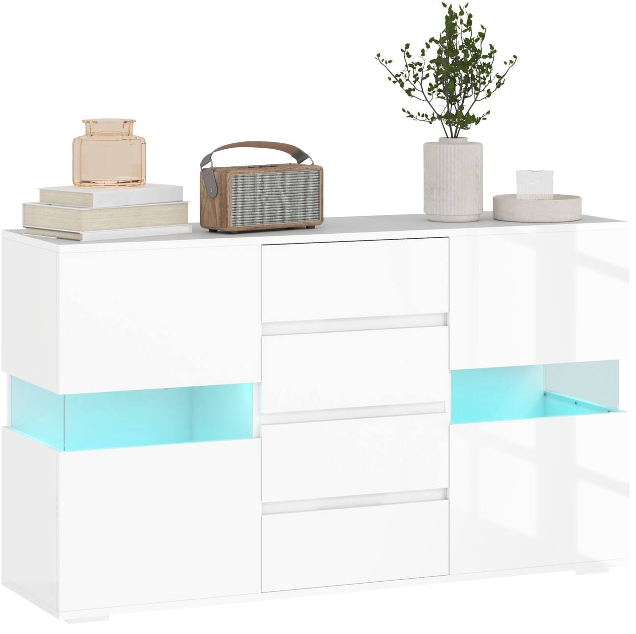 HOMCOM Sideboard 83B-176V70WT MDF (Medium-Density Fibreboard) 2 Doors 4 Drawers