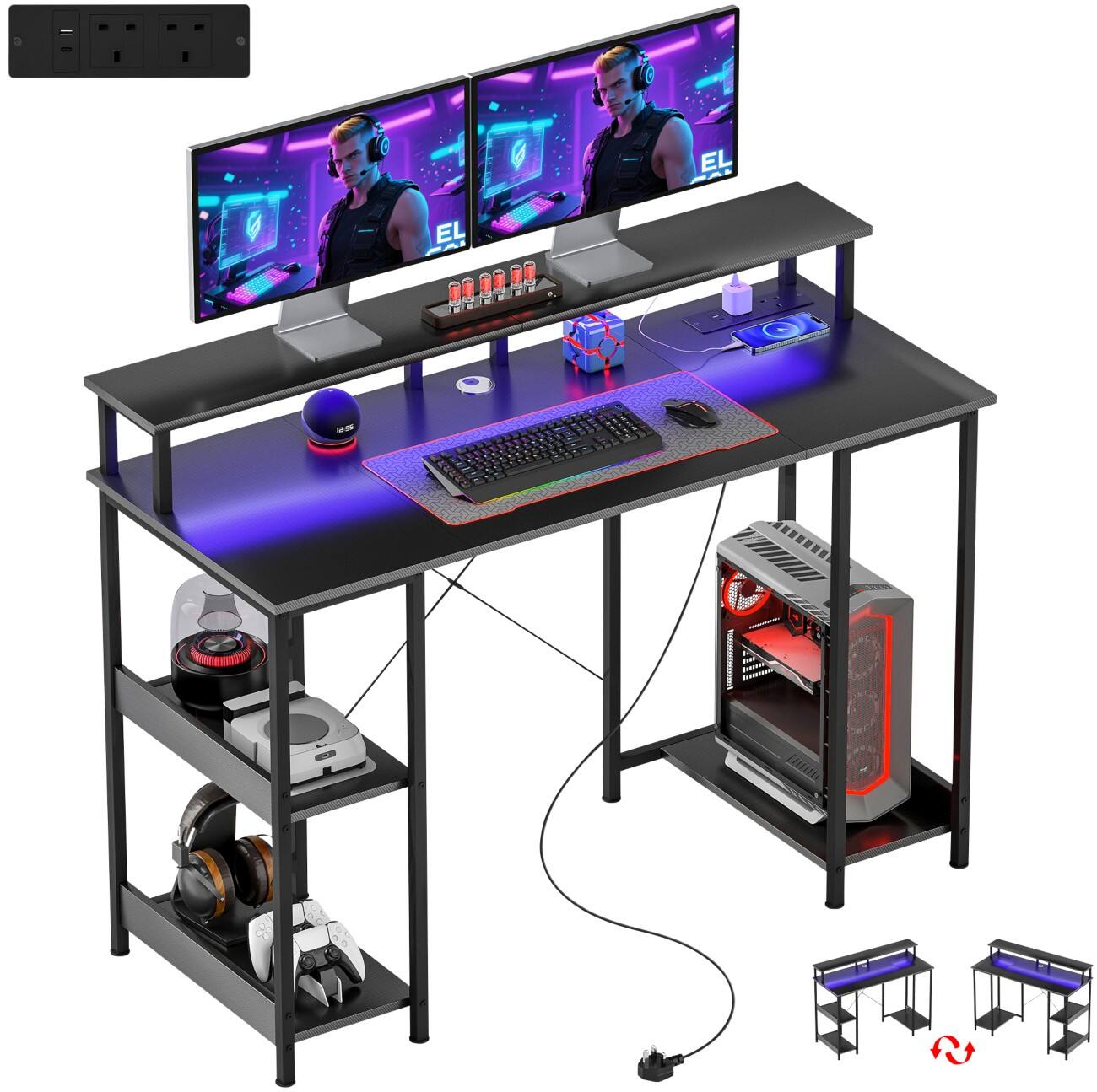 HOMCOM Computer desk Computer Desk Rectangular Grey 0 Drawers 500 (W) x 1,200 (D) x 895 (H) mm Particle Board, Steel