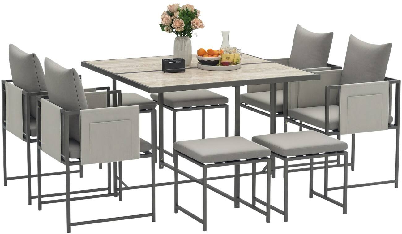 OutSunny Dining Set Steel, PL (Polyester) Grey Outdoor 8 Pieces