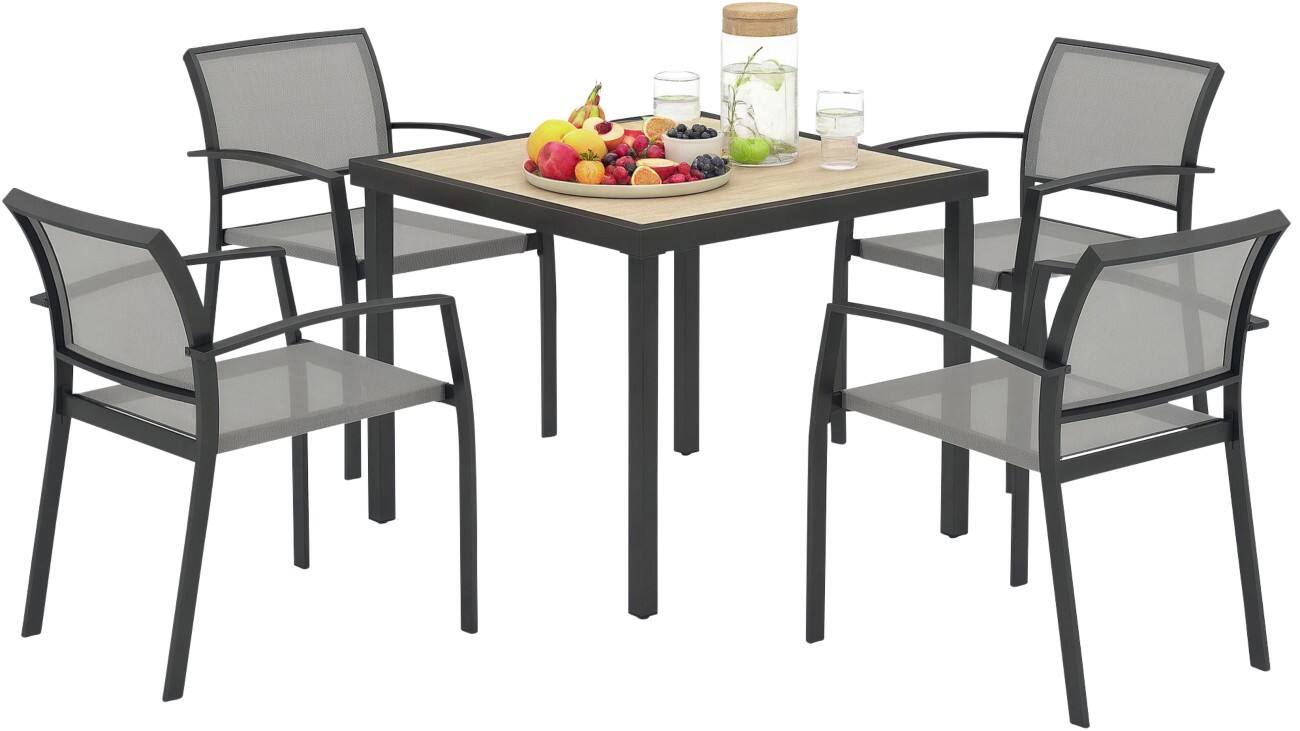 OutSunny Dining Set Steel Grey Outdoor 5 Pieces